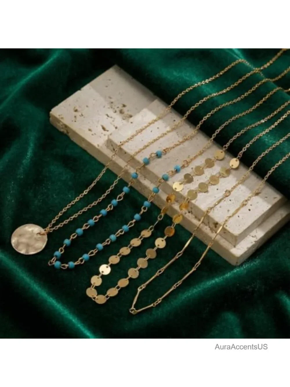 Boho Layered Coin Necklace Set 4 Piece Bohemian Gold Tone Metal Chain Women